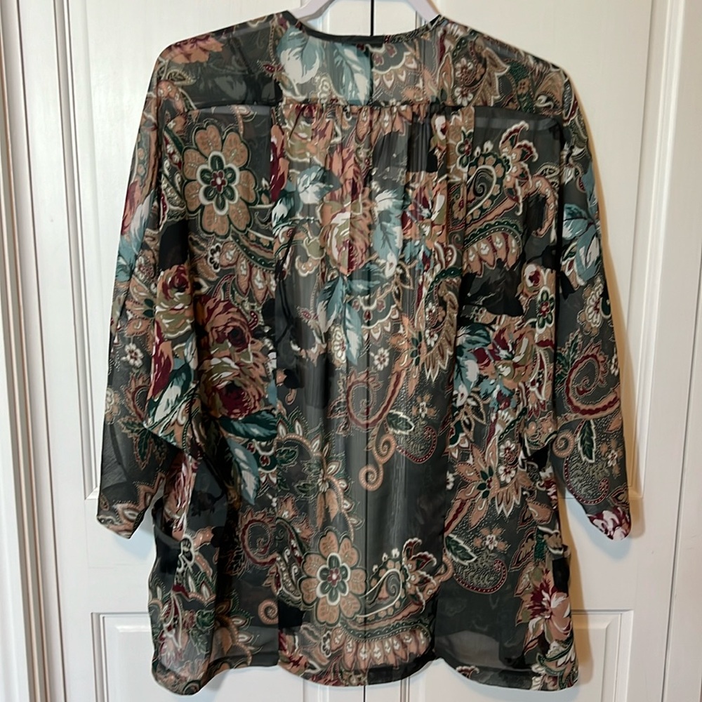 K&C semi sheer, floral print georgette Jacket, 3/4 sleeves, pockets, Women’s M - Picture 4 of 11